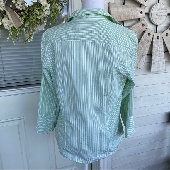 TALBOTS | Textured Green Stripe Button Down Shirt - Picture 4 of 10